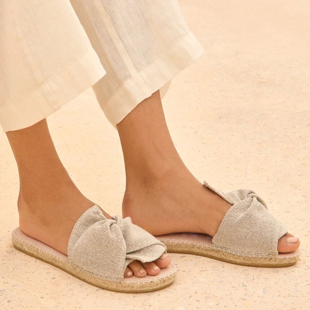 Manebi La Havana Knot Neutral Hemp Euro Summer Espadrille Flat Slides Size 7